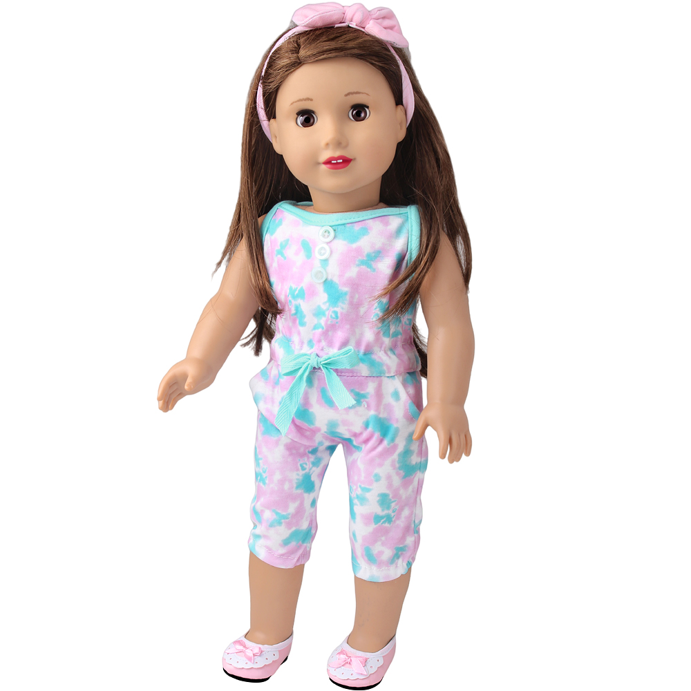 18 인치 미국 여자 인형 옷 넥타이 염색 Onesie 양복 + 머리띠 태어난 아기 장난감 액세서리 맞는 40-43 Cm 소년 인형 c991